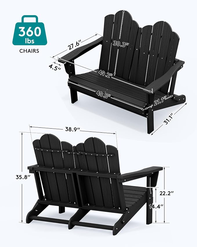 SERWALL 3 Pieces Patio Adirondack Bench Set, 2 Folding Adirondack Bench & 1 - Image 3