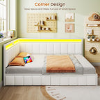 DICTAC Corner Bed Frame with 2 Storage Drawers and Charging Station Full Size - Image 3