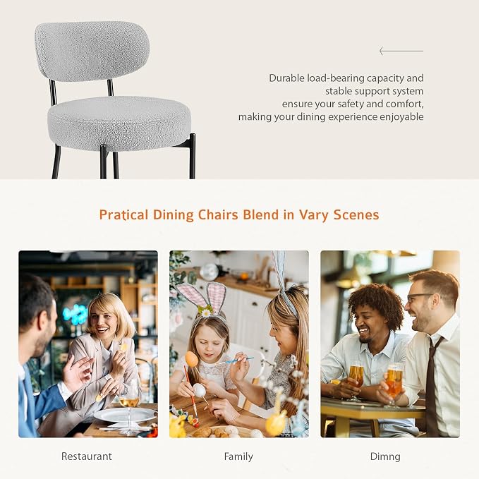 Sweetcrispy Dining Chairs Set of 6, Boucle Upholstered Modern Mid Century Round - Image 6