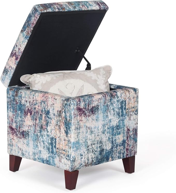 Adeco 18 Inch High Cube Ottoman Storage, Linen Chair Foot Stools, Upholstered - Image 3