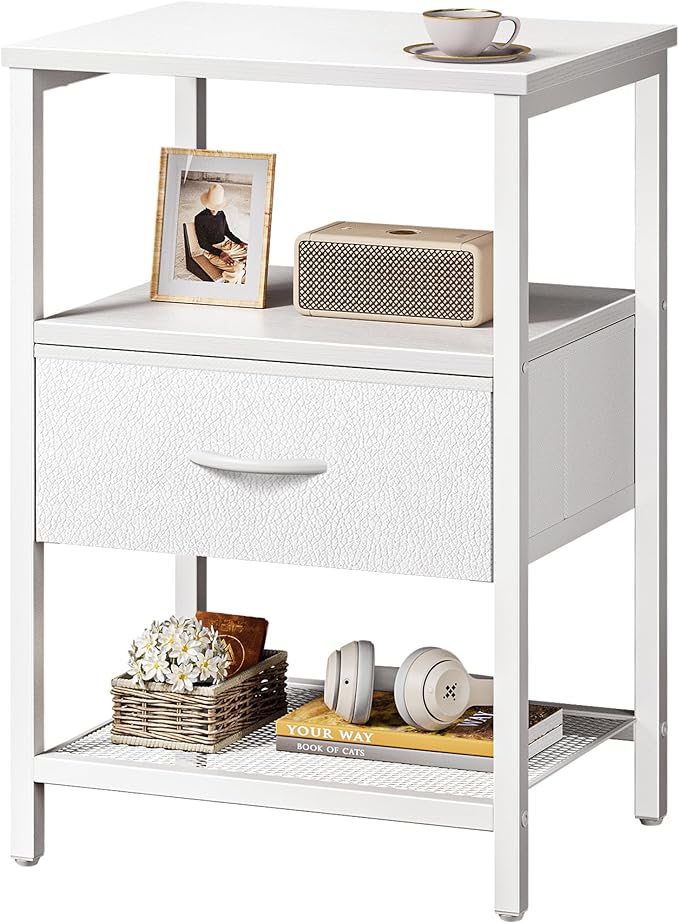 Huuger Night Stand with Fabric Drawer, Side Table with Mesh Shelf, Bedroom by Huuger