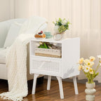 Lerliuo Rattan Nightstand with Charging Station, Side Table with Drawer Open - Image 2
