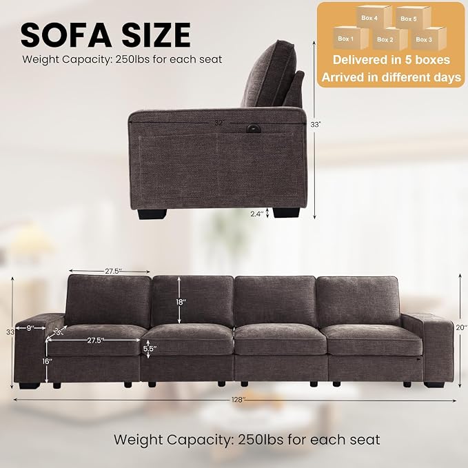 TEKAMON 128" Modular Sofa Couch - Image 2