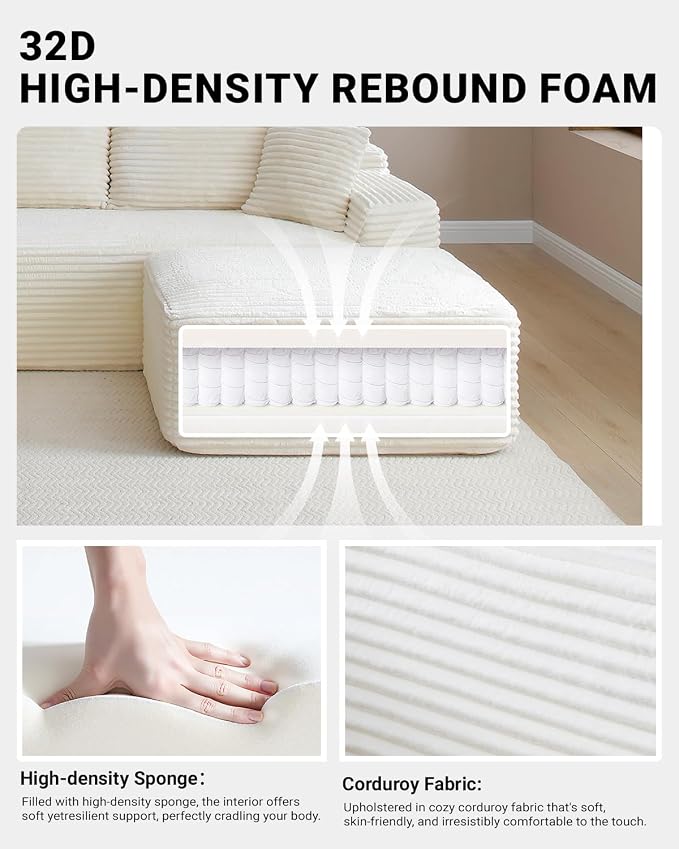 Cloud Sectional Couch, Corduroy Boneless Couches - Image 3