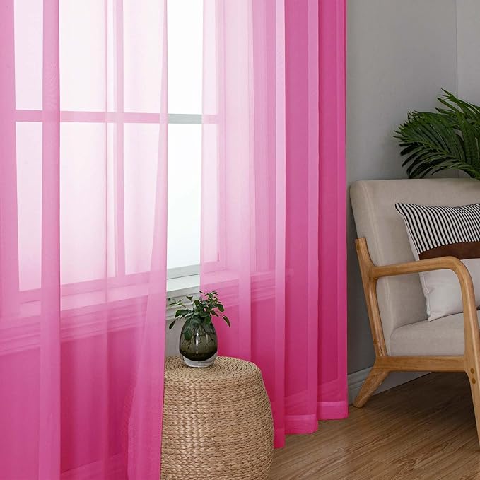 Hot Pink Sheer Curtains for Bedroom 84 Inches Long 2 Panels, Light Filtering - Image 2