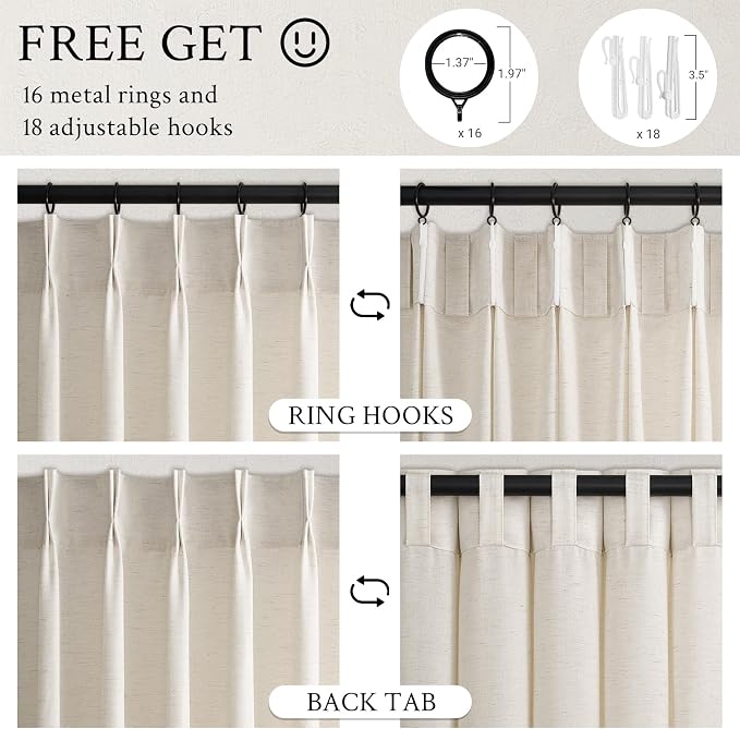 Topfinel 108 Inch Pinch Pleated Curtains 2 Panels, Birch Semi Sheer Curtains - Image 6