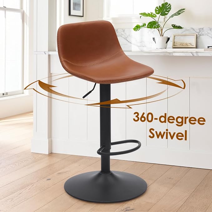 Adjustable Bar Stools Set of 2, Mid Century Modern Swivel Bar Stools, - Image 7
