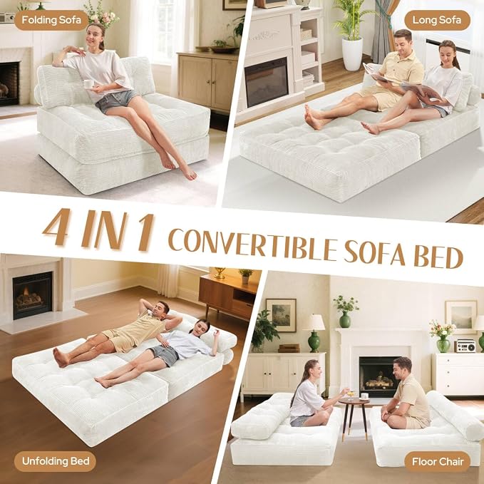 HABUTWAY Folding Sofa Bed, Foldable Floor Sofa Lounge w/Dual-Pillow & Handle - Image 7