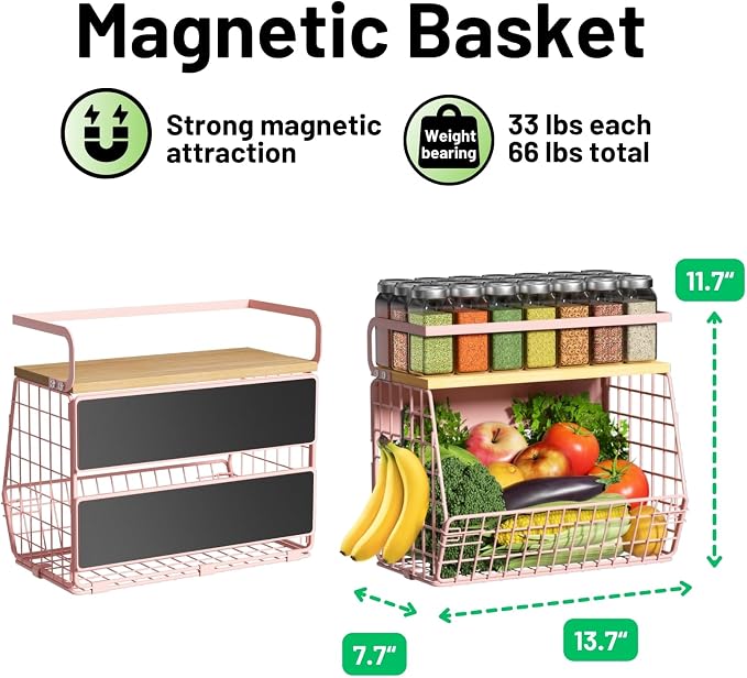 Magnetic Shelf for Fridge with Wood Lid, Fruit Potato and Onion Storage Bins - Image 5