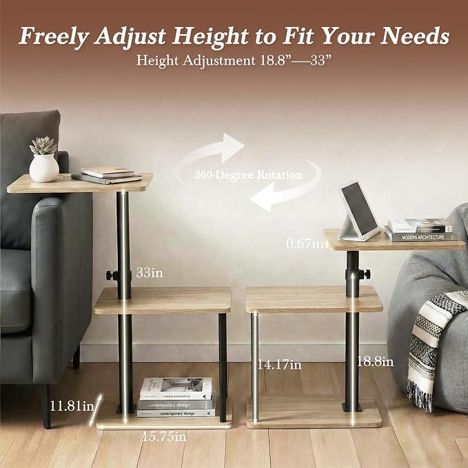 Faesun 360° Swivel Side Table for Height Adjustable, C Shaped End Table for - Image 6