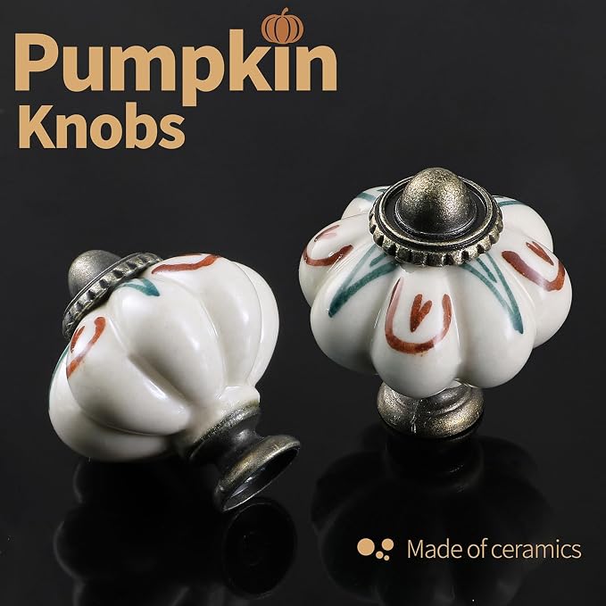 Ivory Pumpkin Knobs 12 Pack Ceramic Cabinet Knobs Vintage Drawer Pulls - Image 5