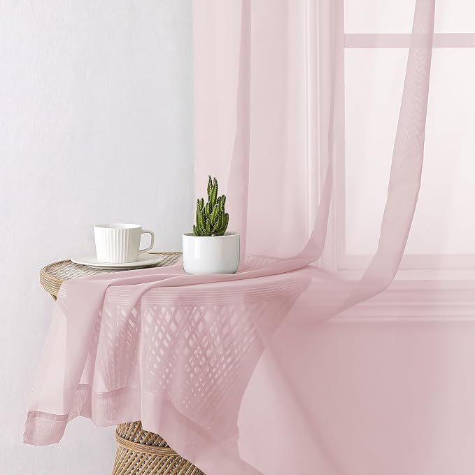 Blush Pink Sheer Curtains 72 Inches Long 2 Panels, Lightweight Dual Rod Pockets - Image 7