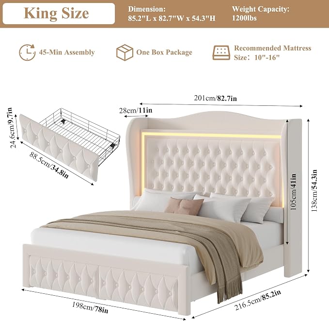 King Bed Frame 55" Tall Headboard - Image 7