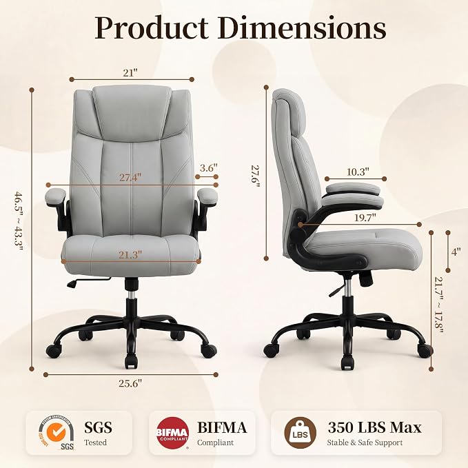 Office Chair, Leather Ergonomic Computer Desk Chair - Image 2