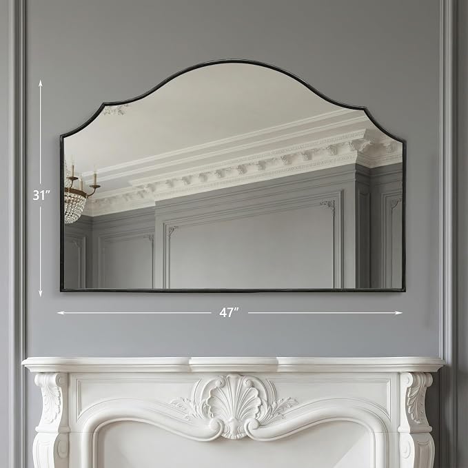 Besdomus Large Scalloped Black Mirror: 47"x31" Modern Minimalist Wood Frame - Image 4
