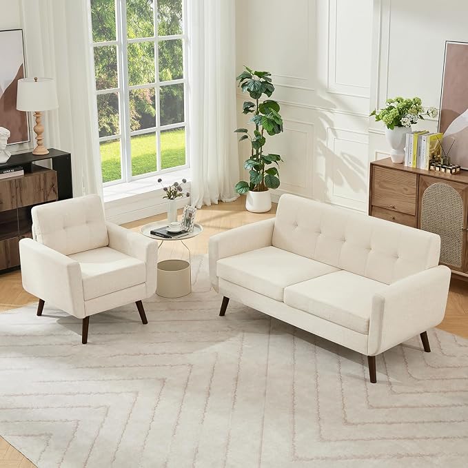 Tbfit Mid Century Modern Sofa Couch, Loveseat & Accent Chair | linen fabric by TBfit