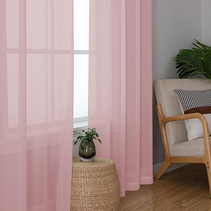 Chyhomenyc Blush Pink Sheer Curtains 84 Inches Long 2 Panels | Light Filtering - Image 7