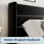 Allewie Full Size Velvet Lift Up Storage Bed, Modern Wingback Headboard - Image 4