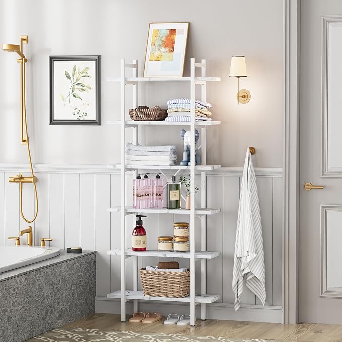 Bookshelf 6 Tiers White Wooden Storage Shelf, Modern Open Display Storage - Image 7