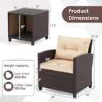 HAPPYGRILL 3 Pieces Patio Conversation Set, Outdoor Rattan Wicker Chairs & - Image 9
