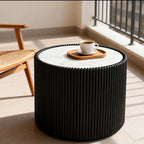 Marble Round Side Table, 17.71" Fluted End Table by Henf