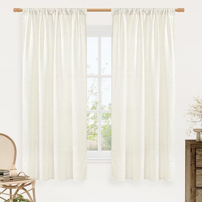 Light Filtering Natural Linen Curtains 63 Inch Length by LAMIT