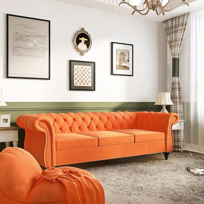 Mid-Century 3 Seater Sofa, Velvet Couch - Image 7