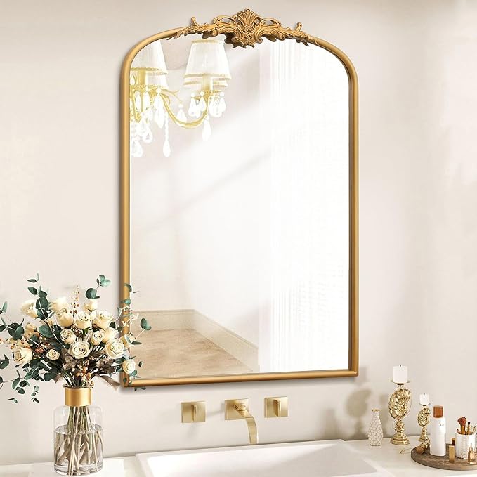 Besdomus Antique Arched Wall Mirror: 24"x36" French Large Arch Gleaming Gold by Besdomus