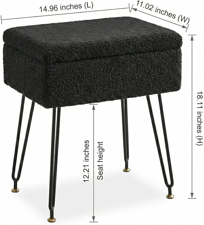 Vanity Stool Chair, Faux Teddy Fur Ottoman Foot Stool - Image 2