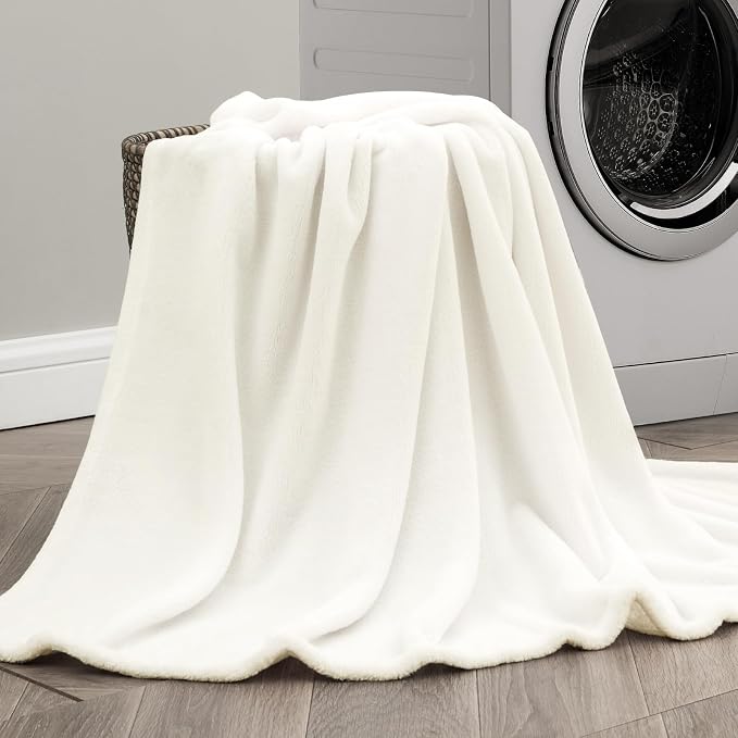 BEDELITE Fleece Blanket Soft Plush Queen Size Bed Blanket Cream 90"x90" | Ultra - Image 6