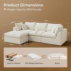Amsleekey 108" Cloud Sectional Couches, - Image 2