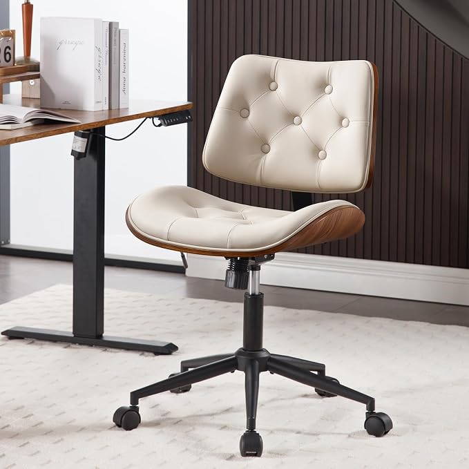 Armless Home Office Chair with Wheels, PU Leather Adjustable Height Computer by BERYTH