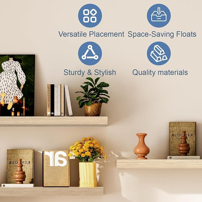 Floating Shelves, Oak Wooden Set of 3 Wall Mounted Bathroom Shelves Over Toilet - Image 6