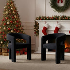 Black Dining Chairs Set of 2, Upholstered Sherpa Barrel Chairs by QUINJAY