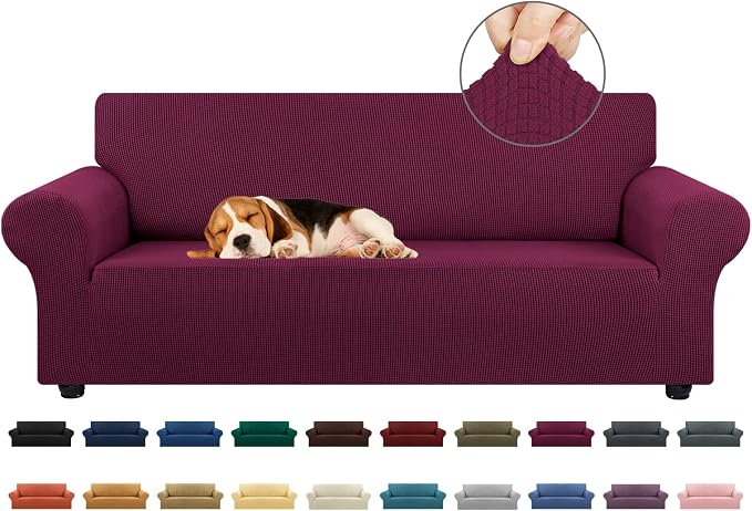 Stretch Couch Covers for Sofa, 3 Cushion Couch Slipcover, Wine | 1-Piece by KEKUOU