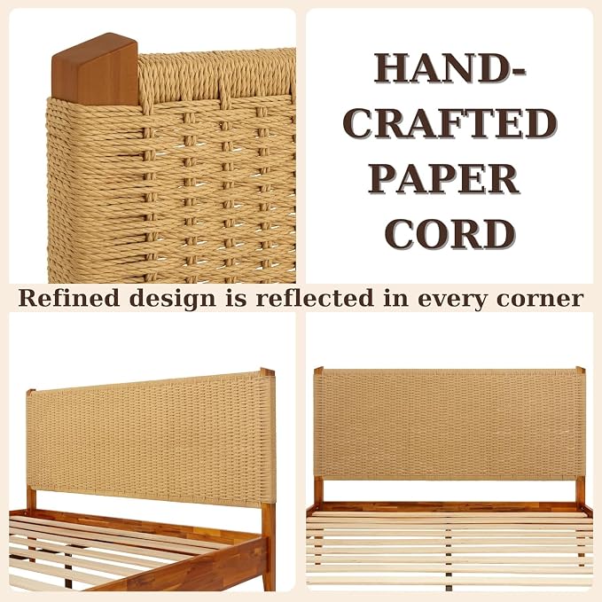 Bme Selina King Size Bed Frame, Handwoven Paper Cord Headboard, US Patent - Image 6