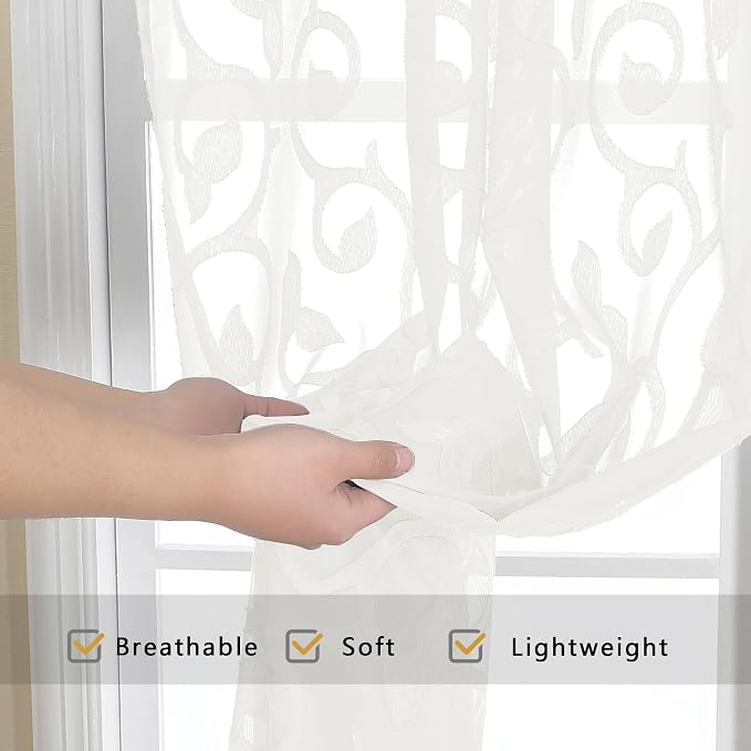 Furman Ivory Sheer Kitchen Curtains Tiers 36 inch Length, Light Filtering Soft - Image 5