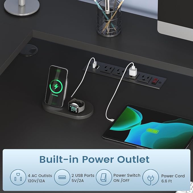 SEDETA 66" L Shaped Desk with Power Outlet, Reversible Home Office Computer - Image 4