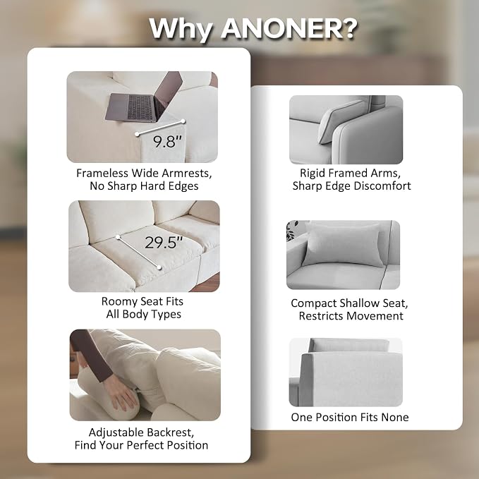 ANONER 78" Loveseat Sofa, Deep Seats, Cloud Sectional Couches - Image 8