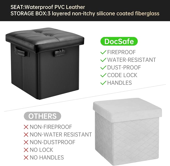 DocSafe Storage Ottoman with Lock, Fireproof Folding Ottoman Foot Rest Stool - Image 8