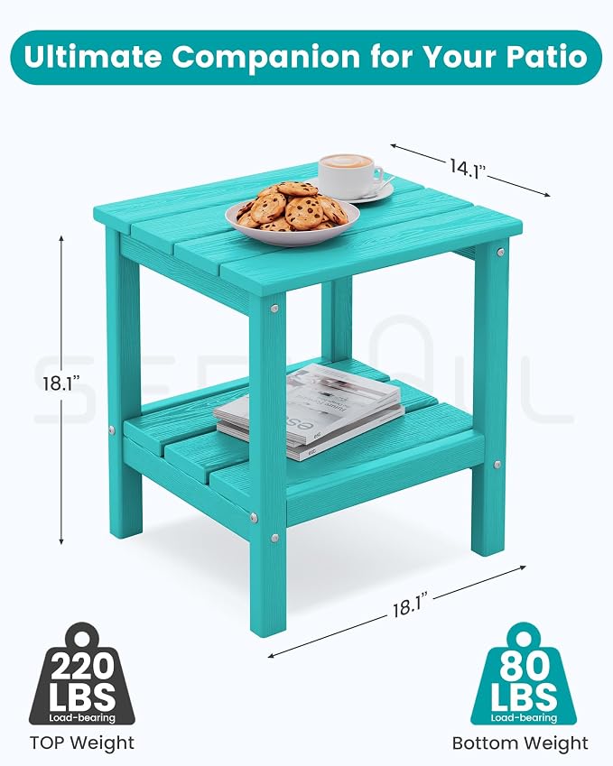 SERWALL 2-Tier HDPE Outdoor Side Tables Set of 2, Weatherproof Rectangular - Image 2