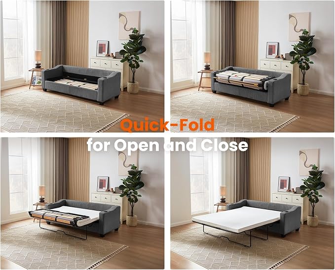 Queen Size Pull Out Sleeper Sofa Bed, 2-in-1 Convertible Corduroy Pull Out - Image 6