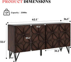 AMERLIFE 63” Solid Acacia Wood Sideboard Buffet Cabinet, Hand-Carved Geometric - Image 2