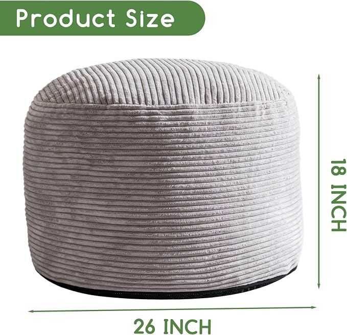 HIGOGOGO Round Stuffed Pouf Ottoman, Corduroy Poufs - Image 2