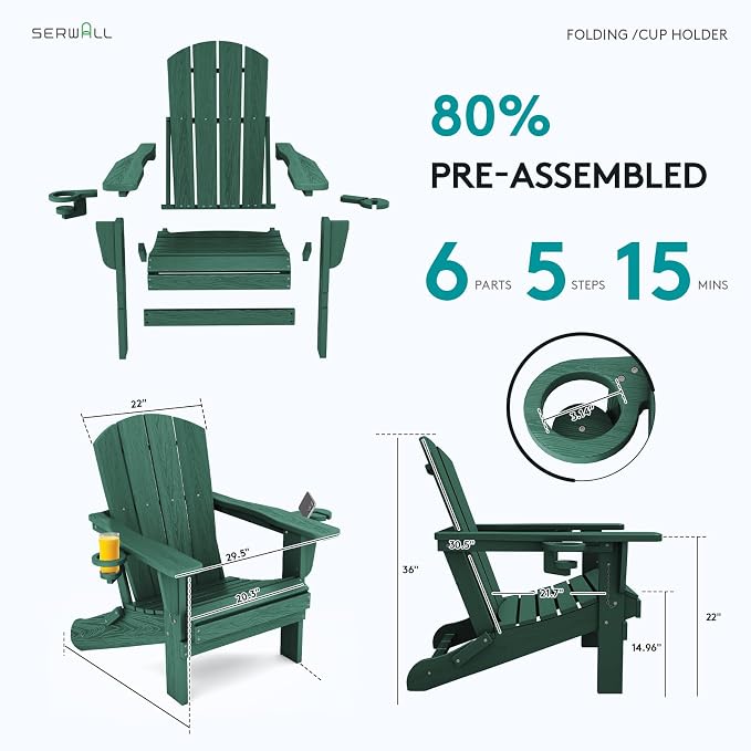 SERWALL Adirondack Chair with Cup Holders - Image 7