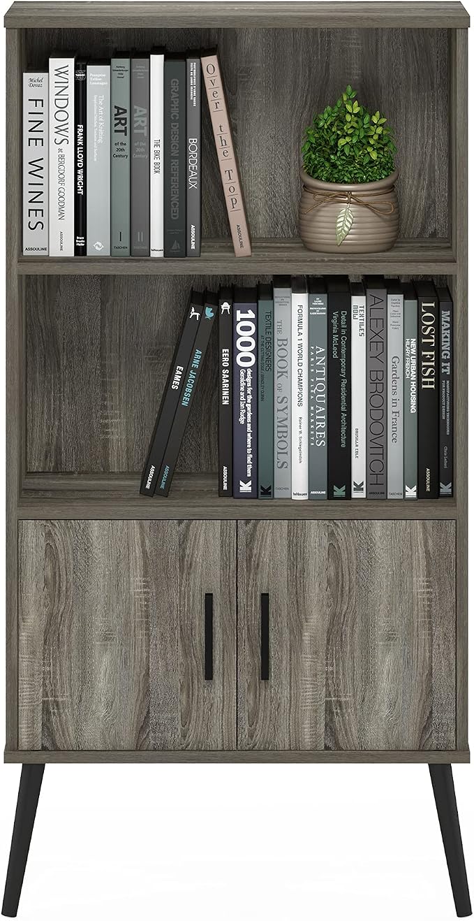 Furinno Claude Mid Century Style Accent Wooden Leg Bookcase Cabinet - Image 4