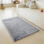 Blue Grey Rabbit Striped Plush Rug 2'x3', Fluffy Shaggy Area Rug - Image 2