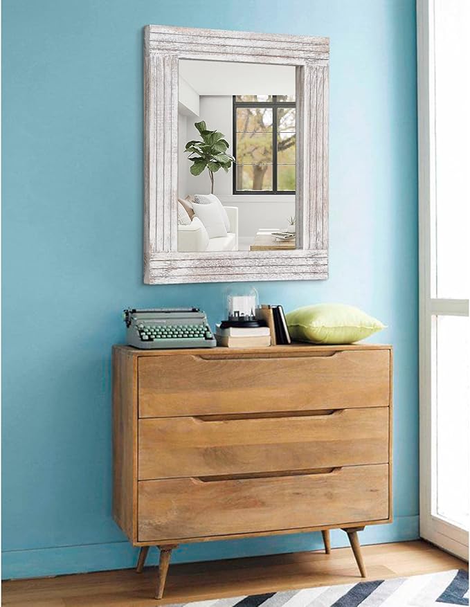 Mirrors for Wall Rustic Wooden Frame Rectangle Mirror Vintage Hanging Mirror - Image 4