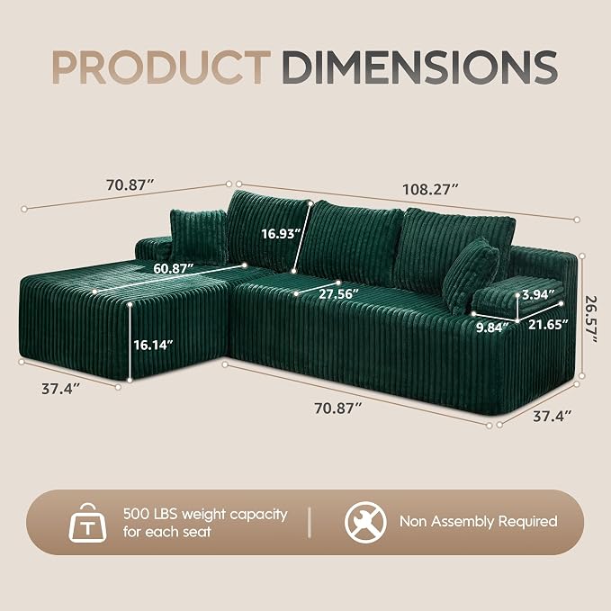 Hobestluk Modular Sectional Sofa Couches L-Shape Couch 3 Seat Modular Sofa - Image 2