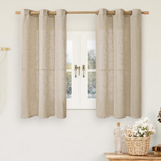 Brown Sheer Linen Curtains 48 inches Length 2 Panels, Short Light Filtering by LAMIT